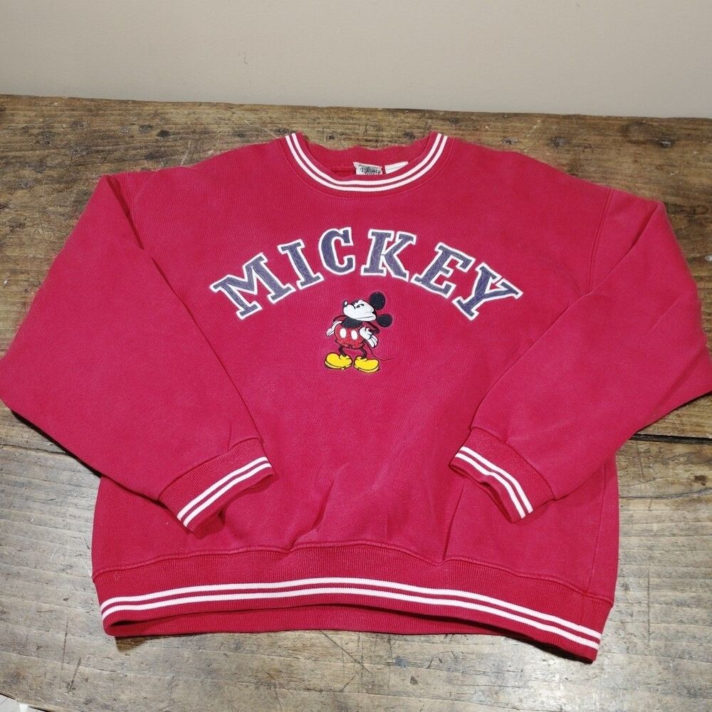 Vintage Disney Mickey Mouse Sweatshirt Size Small Red Embroidered 90s Catalog